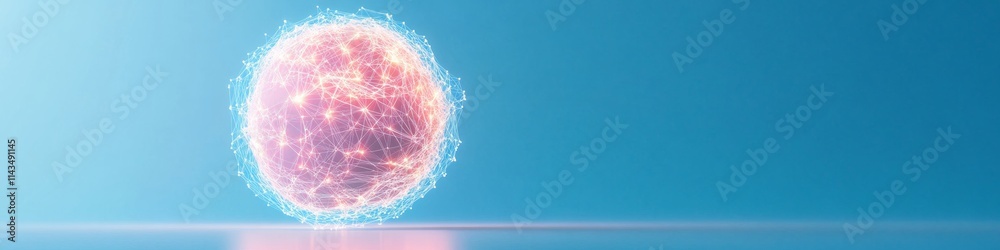 Poster Surreal Abstract Sphere with Glowing Nodes and Light Trails on Reflective Surface