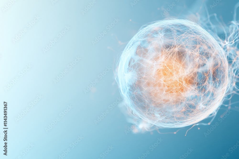 Aufkleber Ethereal Glowing Sphere with Abstract Energy Flows on a Gradient Background | Gentle Futurism and Quantum Tech Aesthetic