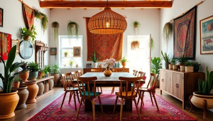 Bohemian Style - Dining Room Interior Design with Bohemian Concept - Hotel Dining Room Interior - Apartment Dining Room Concept - Interior Design
