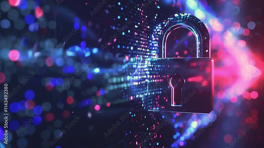 Wall mural digital lock with big data flow: aesthetic concept of modern cybersecurity and data protection in a 