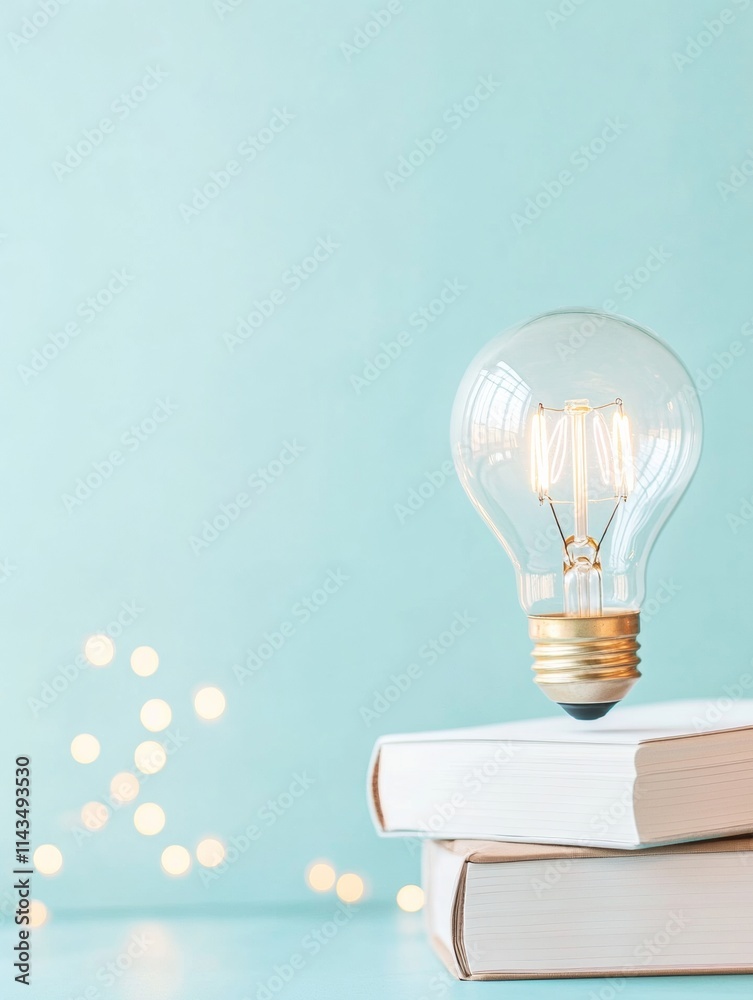 Poster illuminated learning a minimalist study space with glowing light bulb and books
