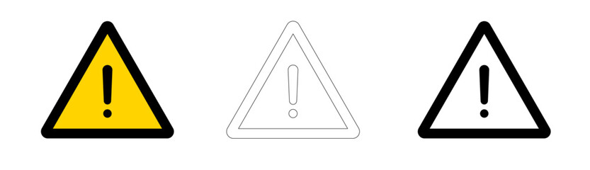 Set of signage with exclamation marks in white, red, and black. Vector format.