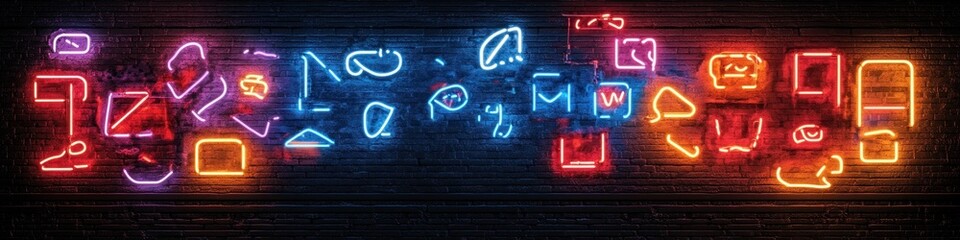 Neon Sign Collage Santa Claus Frames with Alphabet Font on Dark Brick Wall 2025 2025 Christmas New Year Greeting