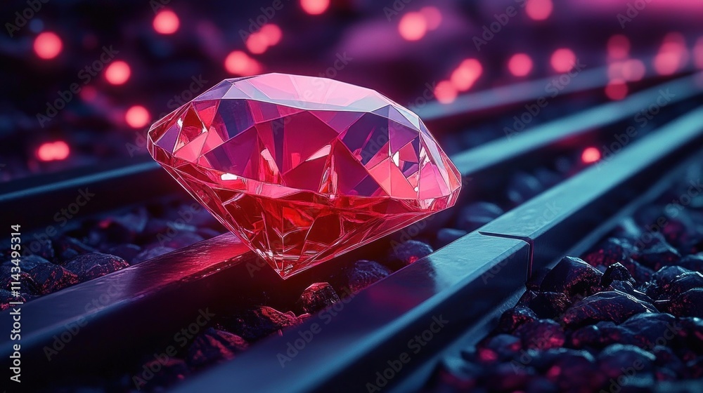 Wall mural red gem on rail track representing web development framework