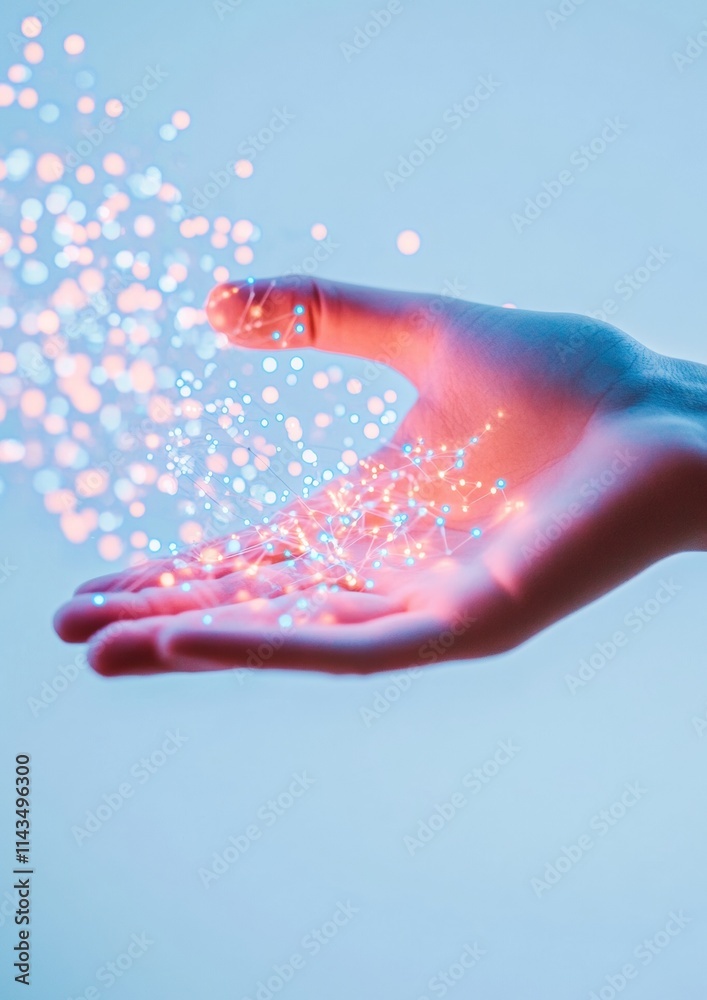 Poster futuristic hand gestures with glowing holographic data in cybersecurity concept