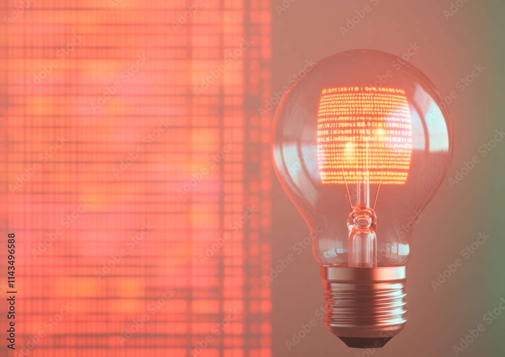 Fototapete Digital Encryption Concept Glowing Lightbulb with Geometric Data Patterns on Cool-Toned Background