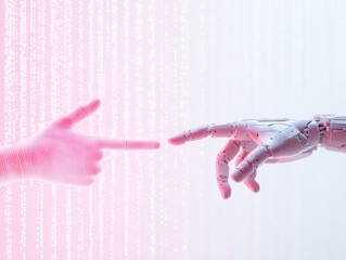 Human and Robotic Hands Reaching with Digital Light Patterns for Cybersecurity Concept