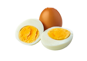Single whole boiled egg with halved egg isolated on a transparent or white background