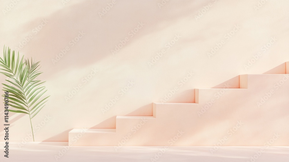Aufkleber minimalist geometric steps with palm shadow in soft light