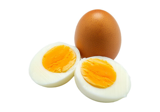 Single whole boiled egg with halved egg isolated on a transparent or white background