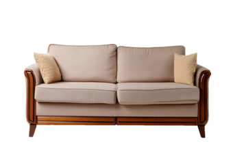 Light brown sofa (couch) isolated on transparent and white background.