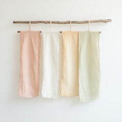Serene Display of Pastel Hand-Dyed Fabrics on Wooden Frame for Cultural Rituals