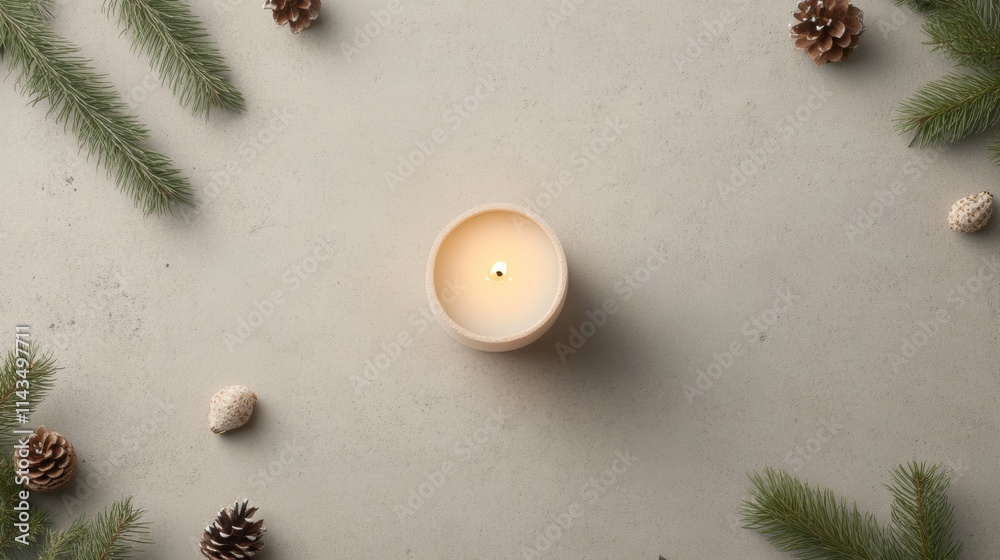 Poster serene candlelit ambiance with pine and natural elements on textured surface