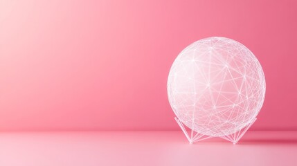 Translucent Sphere of Interconnected Data Points on Pastel Pink Background