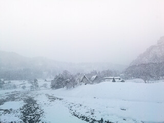 The ancient town in the snow, like a fairy tale