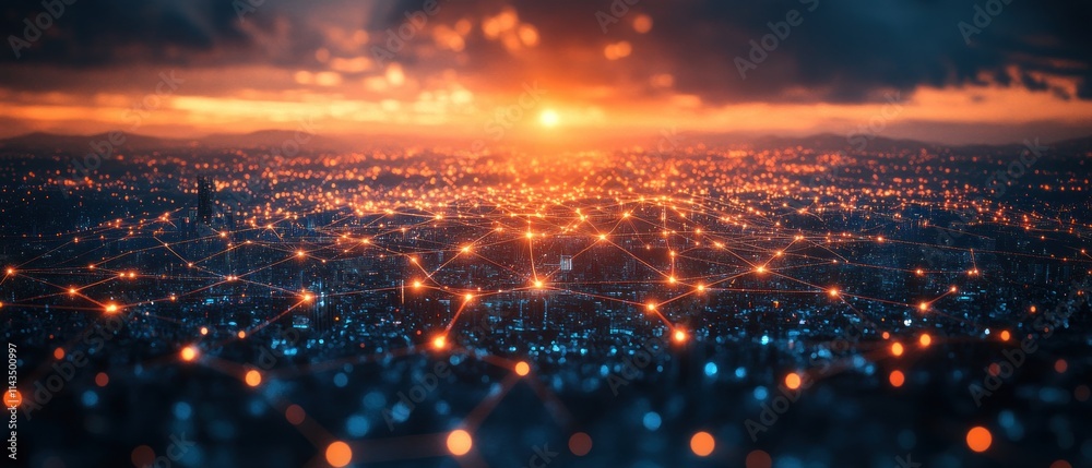 Poster Global Connectivity and Geospatial Data Mapping in a Futuristic Digital Landscape with Interconnected Nodes