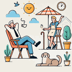 people relaxing in chairs illustration