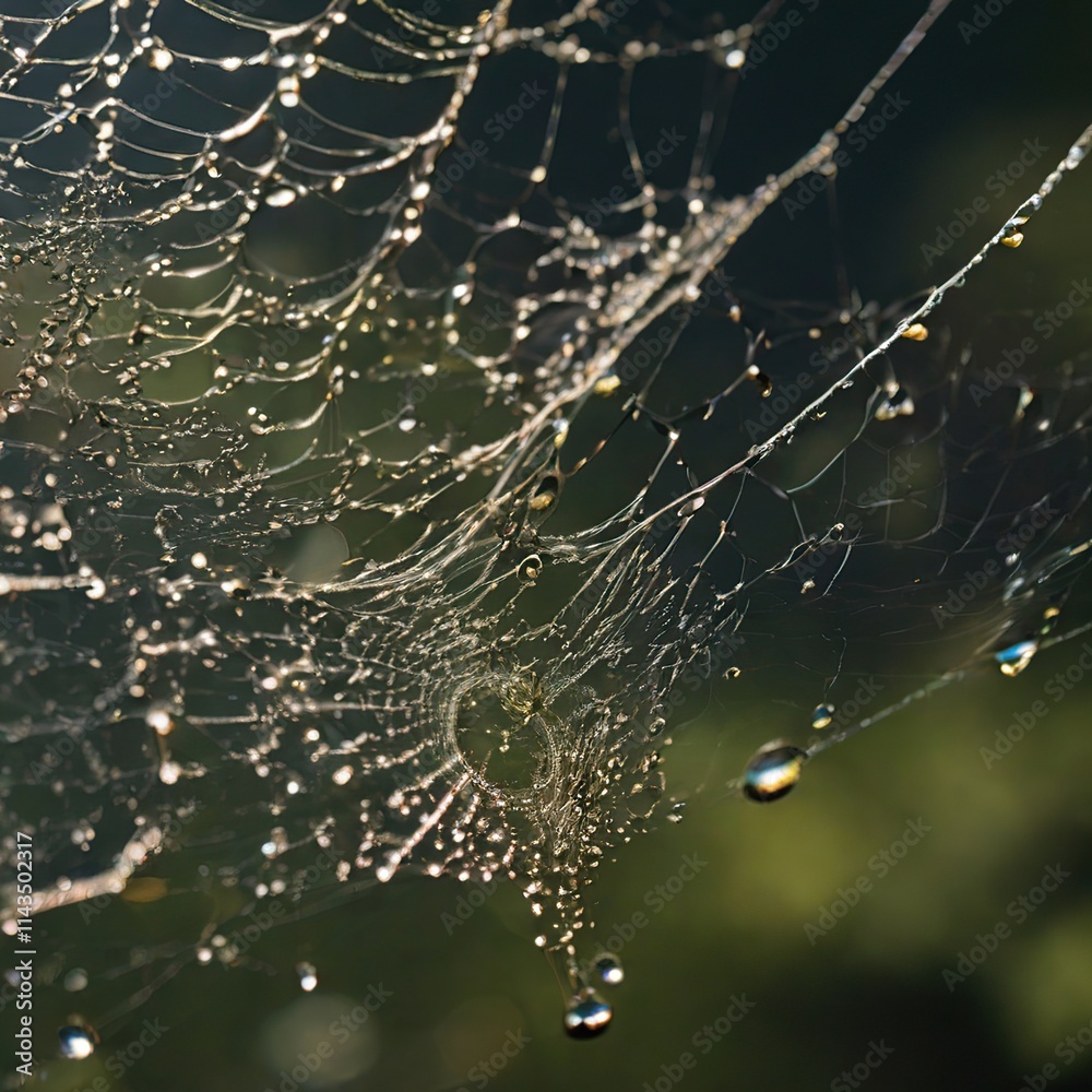 Wall mural spider web with dew drops