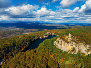 Aerial view  of Mohonk mountain house in autumn
