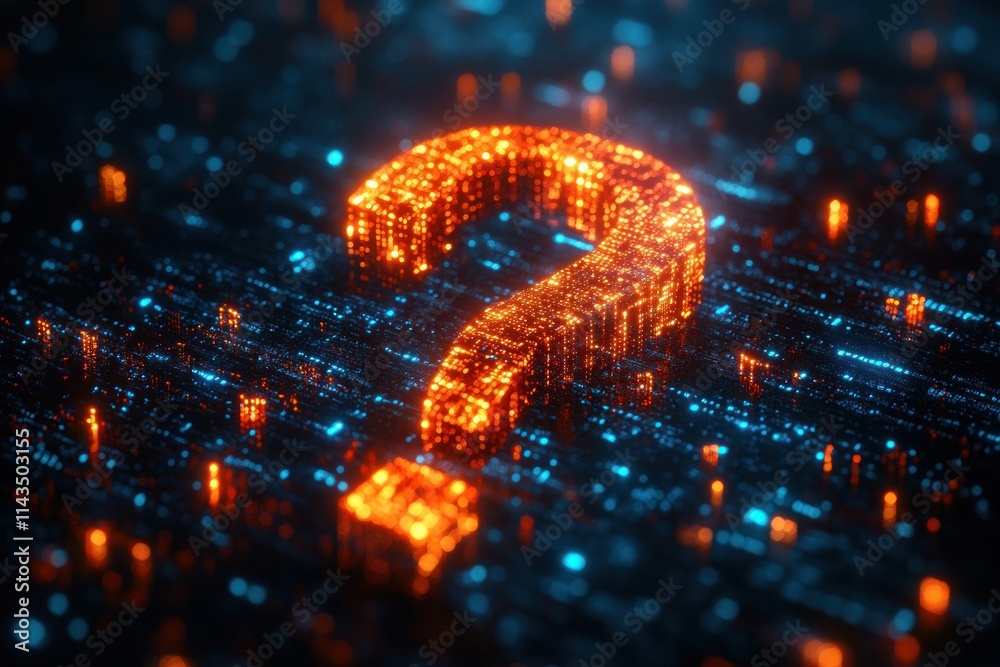 Leinwandbilder Glowing Binary Question Mark Digital Artwork AI Technology Natural Language Processing 3D Rendering