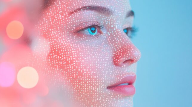 Futuristic Portrait with Binary Patterns and Festive Bokeh Lights