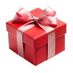 Red color gift box with bow ribbon isolated on transparent PNG background, Christmas, birthday, anniversary or Valentine's, holiday decor 02