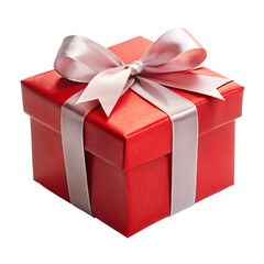 Red color gift box with bow ribbon isolated on transparent PNG background, Christmas, birthday, anniversary or Valentine's, holiday decor 01
