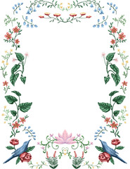 Tropical Floral flower and bird border and frame illustration