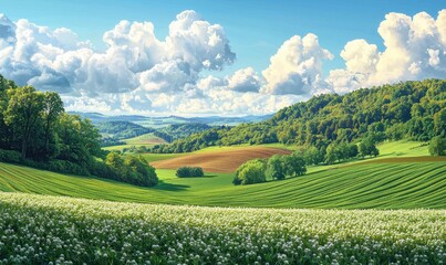Fototapeta premium Rural agroforestry scene peaceful landscape nature view