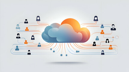 A glowing cloud platform with streams of light connecting to users, symbolizing ease of access, scalability, and customer onboarding processes. SaaS Marketing