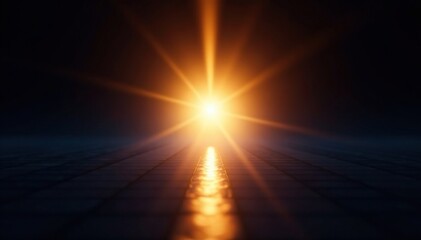 An isolated light source shines brightly in the darkness, pure focus, bright isolation, striking presence