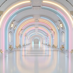 Fototapeta premium Futuristic Hallway with Neon Lights and Modern Design Elements