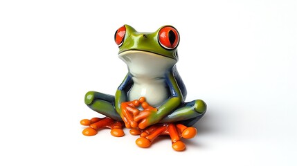 Obraz premium Brightly colored frog figure mockup wide shot photo on plain backdrop. AI Generated