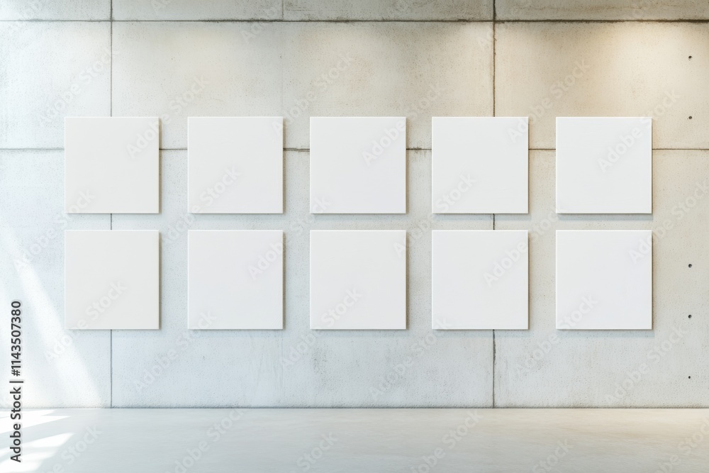 Poster Minimalist Gallery Display of Blank Canvases in Soft Light