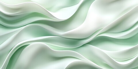 Obraz premium Smooth, flowing fabric in soft green and white tones, ideal for backgrounds or textile design.