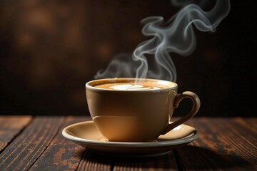 Aromatic vapors float above the surface of a rich and creamy coffee drink, steamy, aromatic, vapors