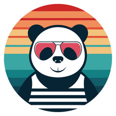 Retro Style Panda Illustration with Sunglasses in Sunset Circle Design For T-shirt © Hafiz283