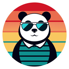 Retro Style Panda Illustration with Sunglasses in Sunset Circle Design For T-shirt © Hafiz283