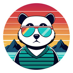 Retro Style Panda Illustration with Sunglasses in Sunset Circle Design For T-shirt © Hafiz283