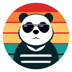 Retro Style Panda Illustration with Sunglasses in Sunset Circle Design For T-shirt