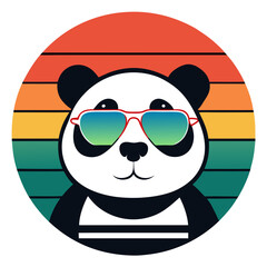 Retro Style Panda Illustration with Sunglasses in Sunset Circle Design For T-shirt © Hafiz283
