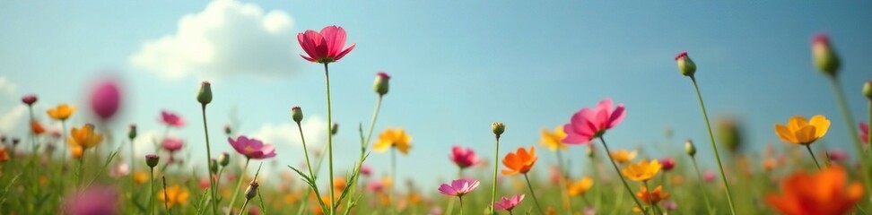 Fototapeta premium A single stem of Distelblume rising above the wildflowers, tall flower, flora