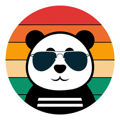 Retro Style Panda Illustration with Sunglasses in Sunset Circle Design For T-shirt © Hafiz283