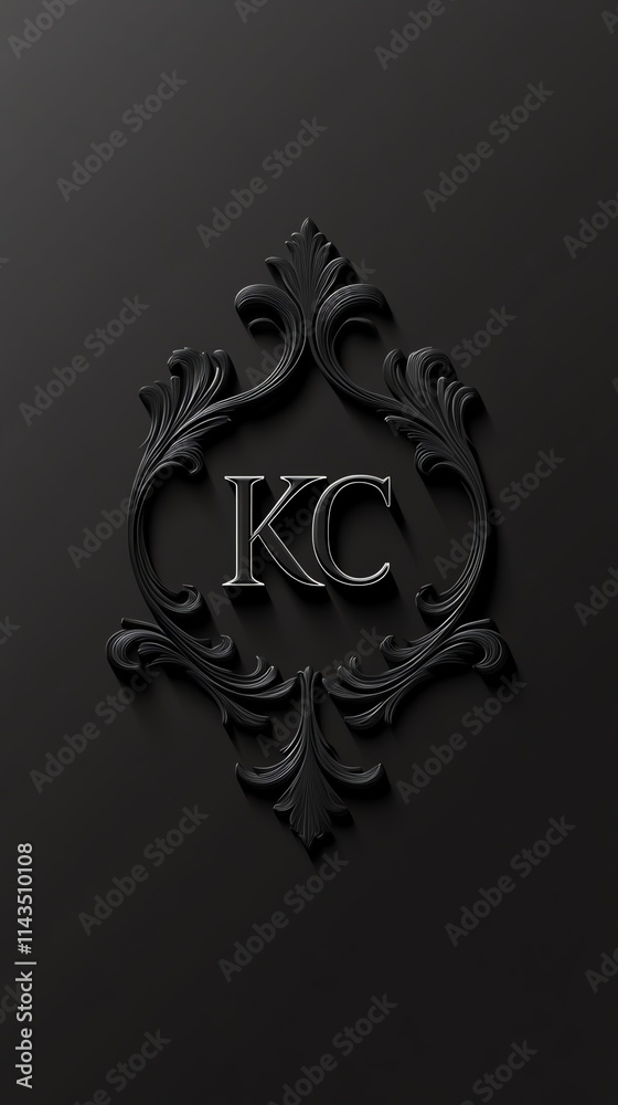 Poster a minimalist black design featuring an ornate emblem with the letters 