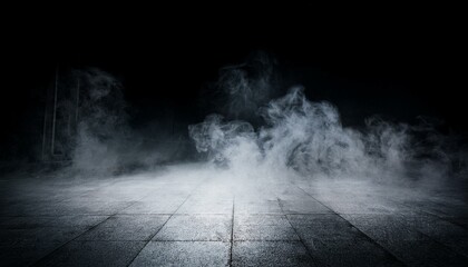ドライアイスの煙とスポットライトの光. Dry Ice Smoke and Spotlight Beams. AI generated.