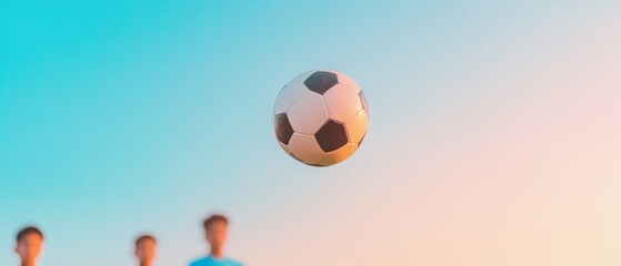 Silhouetted Football Players at Sunset with Mid-Flight Ball Capturing Coastal Energy