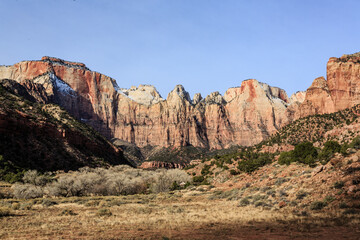 A mountain range with a valley in between