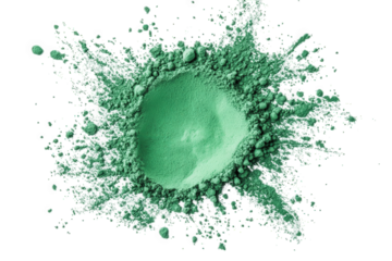 a green powder explosion isolated on a transparent background the powder is in the shape of a circle with a hole in the center