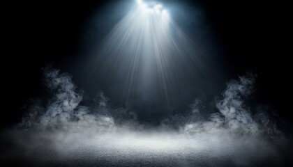 ドライアイスの煙とスポットライトの光. Dry Ice Smoke and Spotlight Beams. AI generated.