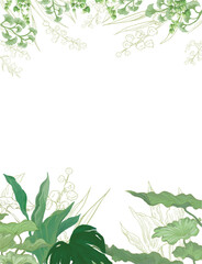 Tropical plant border and frame watercolor painting illustration